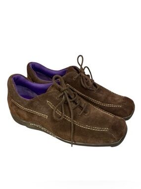 Aerosoles Womens Brown Leather Suede Vintage Lace Up Comfort Loafer Shoes Size 8